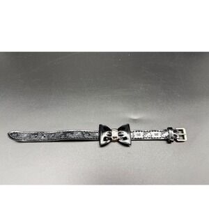 Sanrio Hello Kitty Black Patent Leather Bow Bracelet Embossed Y2K